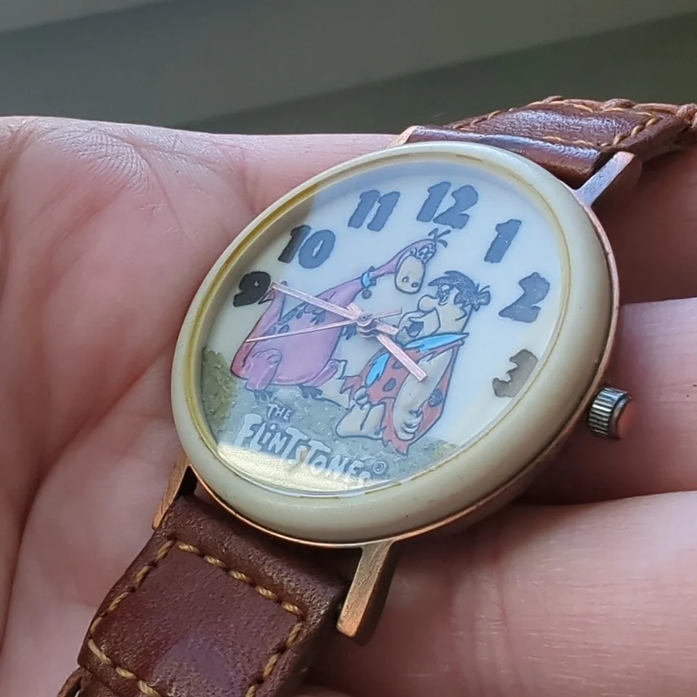 FOSSIL I VTG Limited Edition Collectible 1993 Flintstones Watch w/ Leather Band